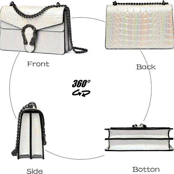 Brown crocodile print leather crossbody bag with chain for women, versatile size - Picture 6 of 7